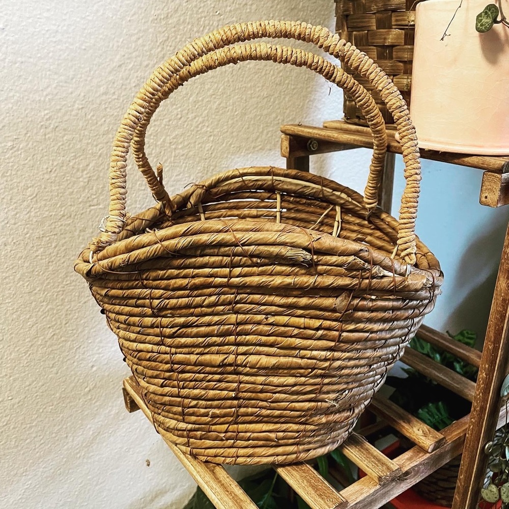 Boho wicker basket with handles